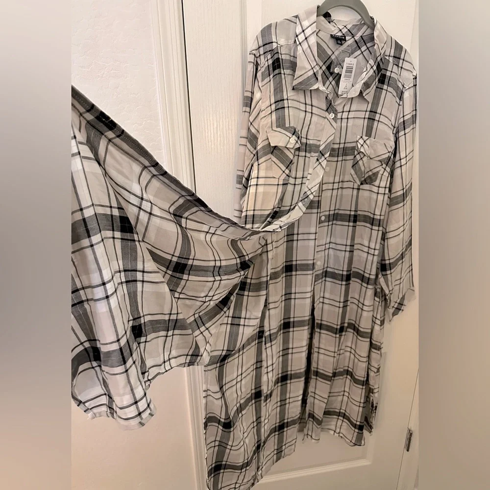 🖤TORRID Plaid Button-Front Longline Shirt Kimono with Side Slits NWT - Picture 9 of 12
